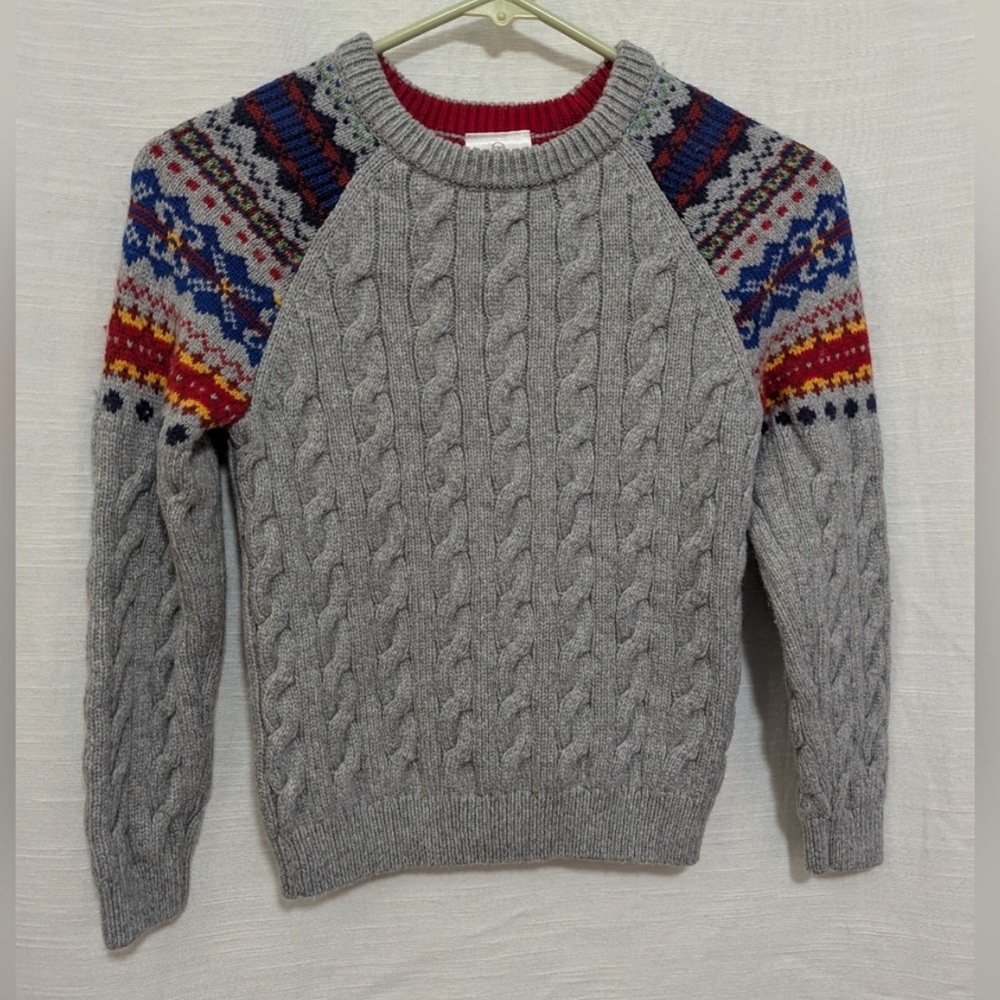 Hanna Andersson boys grey primary fair isle sweater size 6-7